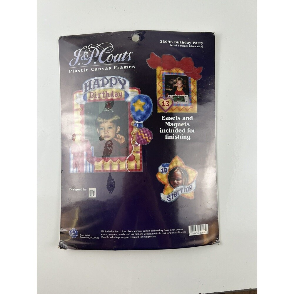 J. & P. Coats Plastic Canvas Frames Needlework Kit 28096 Birthday Party Pattern